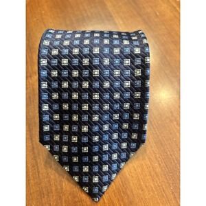 ROBERTO VILLINI Couture Mens Silk Neck Tie Geometric Square Check Navy Italian